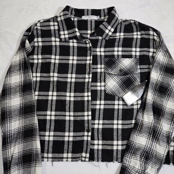 NWT Love For Humanity Couture Crop Flannel Raw Hem Black Plaid XXL Long Sleeve - Picture 1 of 8